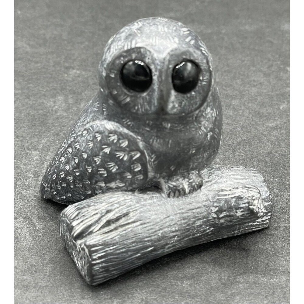 Vintage Wolf Sculptures Original Owl on Log Soapstone Carving Signed